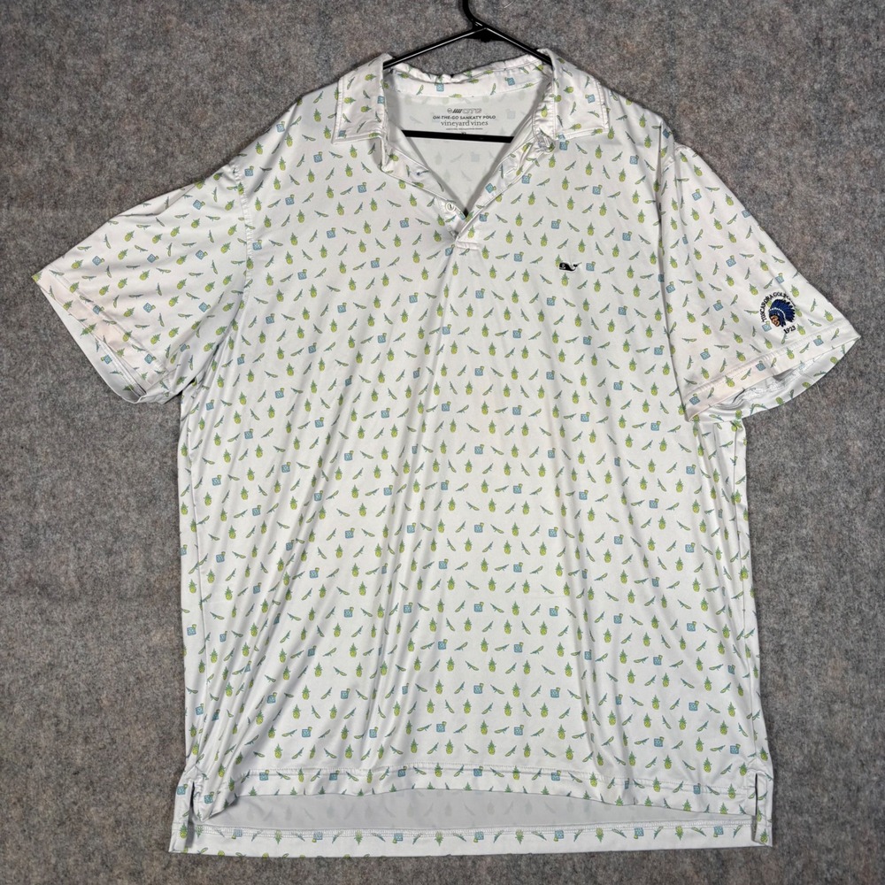 Vineyard Vines Sankaty Polo Mens XL Pineapple Cocktail Golf Performance Shirt